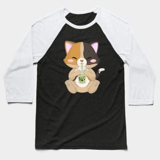 Bubble Tea Cat Baseball T-Shirt